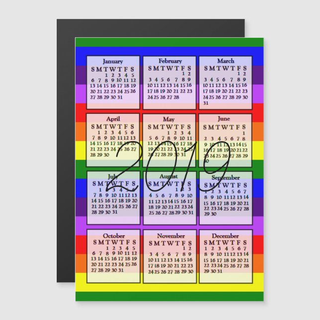Fondo del arco iris del imán del calendario 2019 (Anverso/Reverso)