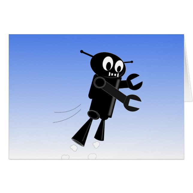 Fondo del cielo azul del robot volador negro (Anverso (Horizontal))
