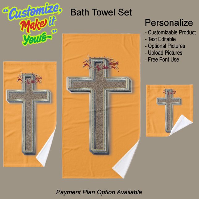 Fondo del Naranja del juego de toallas de baño cru (Cross Bathroom Towel Set with a Orange Background.)