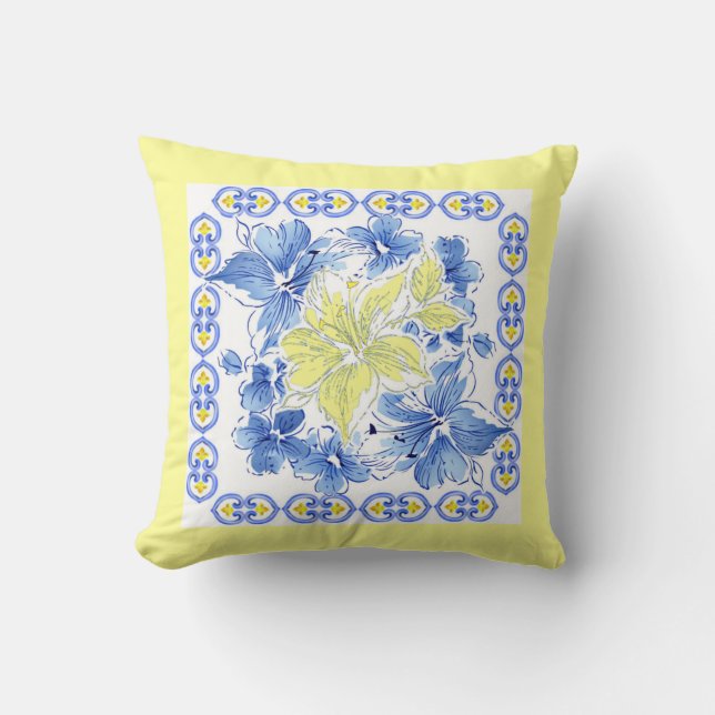 Fondo floral azul y amarillo de la almohada (Anverso)