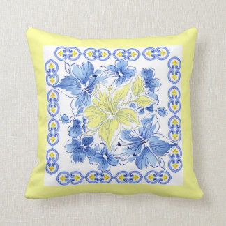 Fondo floral azul y amarillo de la almohada