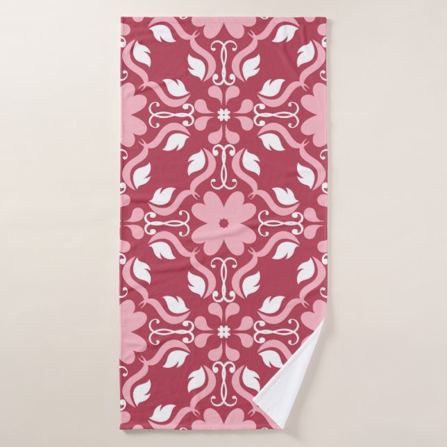 Fondo floral rojo y beige. Sin inconvenientes de c (Toalla de baño)