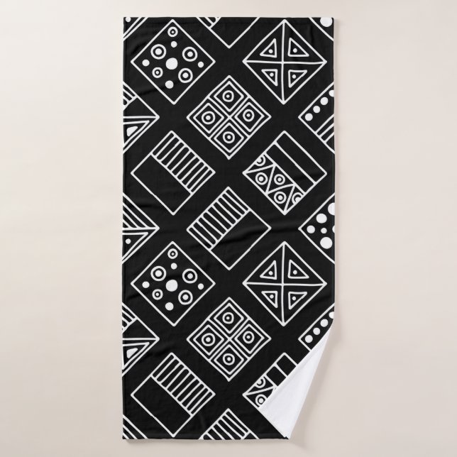 Fondo geométrico en blanco y negro con mano d (Toalla de baño)