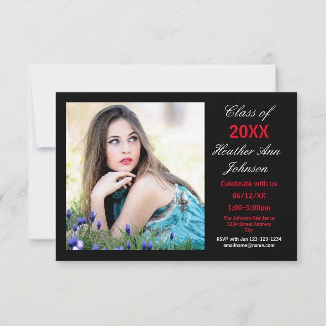 Fondo negro de la foto - Invitación 3x5 Grad (Anverso)