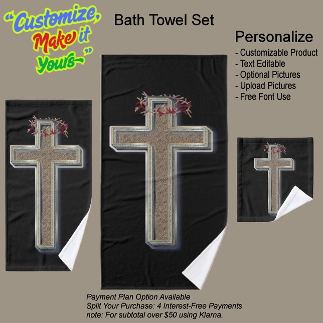 Fondo negro de la toalla de baño cruzada (Cross Bathroom Towel Set Featuring a Black Background.)