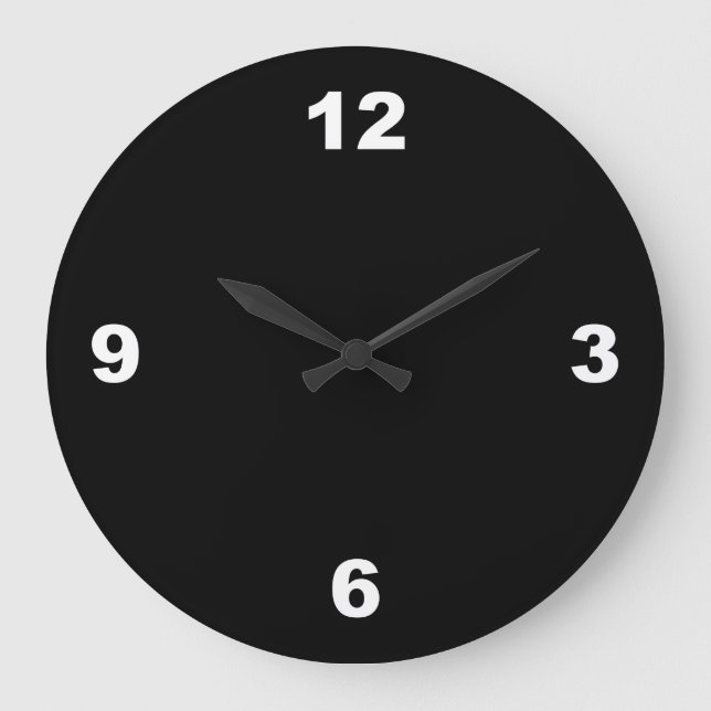 Fondo negro Gran número blanco reloj de pared (Anverso)