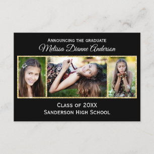 Fondo negro/oro - Invitación de graduación 3x5
