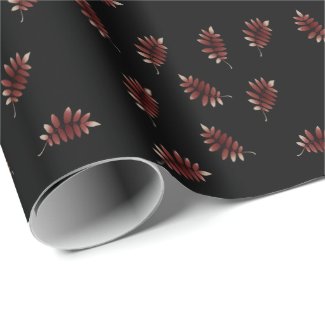 Fondo negro y hojas en tonos rojizos oto&#241;ales wrapping paper
