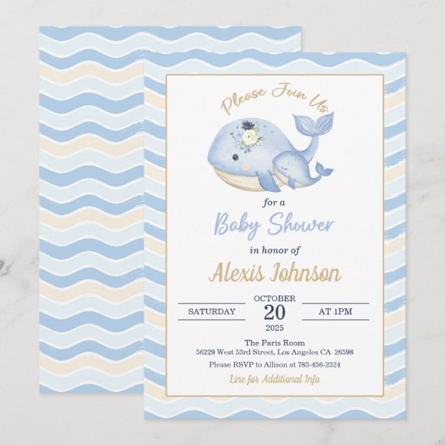 Fondo ondulado de la invitación a Baby Shower para (Anverso / Reverso)