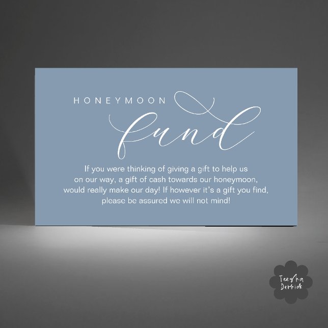 Fondo para la Luna de Miel de Boda, Una Nota sobre (Wedding Honeymoon Fund, A Note on Gifts, Wish, Cash, Modern Minimal Enclosure Card in Dusty Blue)