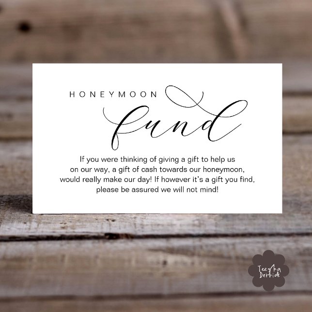 Fondo para la Luna de Miel de Boda, Una Nota sobre (Wedding Honeymoon Fund, A Note on Gifts, Wish, Cash, Modern Minimal Enclosure Card in Black White)