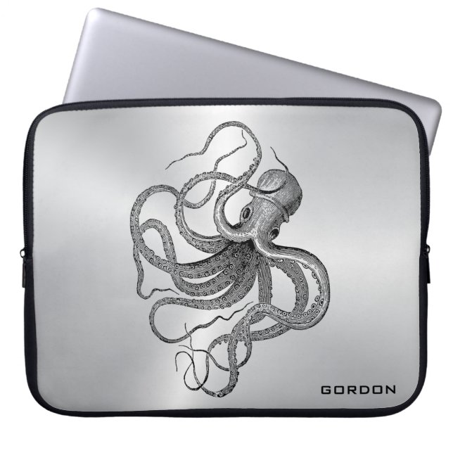 Fondo plateado Funda para portátil Octopus Naupus (Frente)