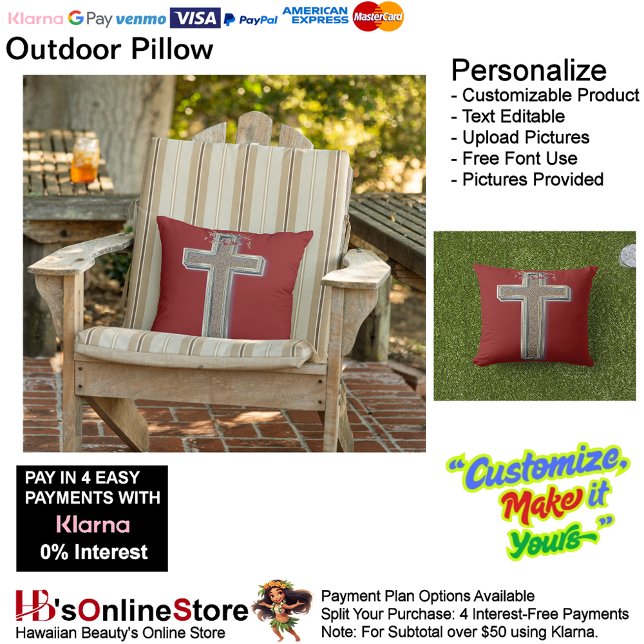 Fondo rojo del Cojín decorativo exterior (Cross Outdoor Throw Pillow with Red Background.)