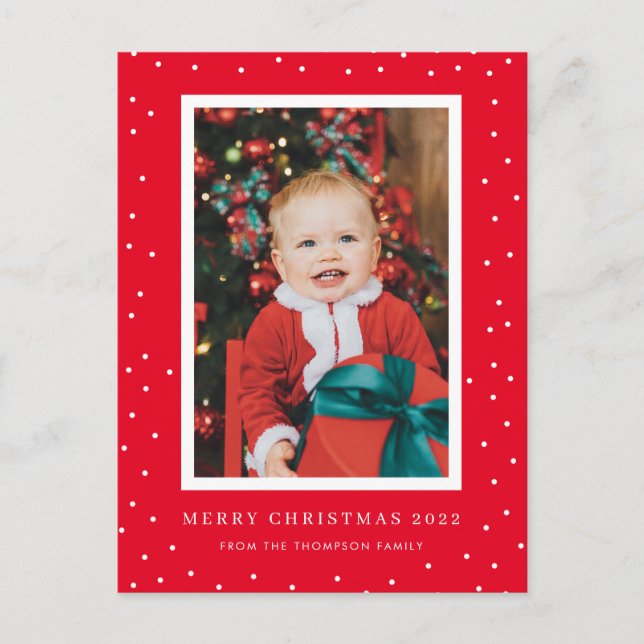 Fondo rojo: tarjeta postal para Navidades de fotog (Anverso)