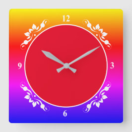 Fondo rojo y reloj de pulsera multicolor