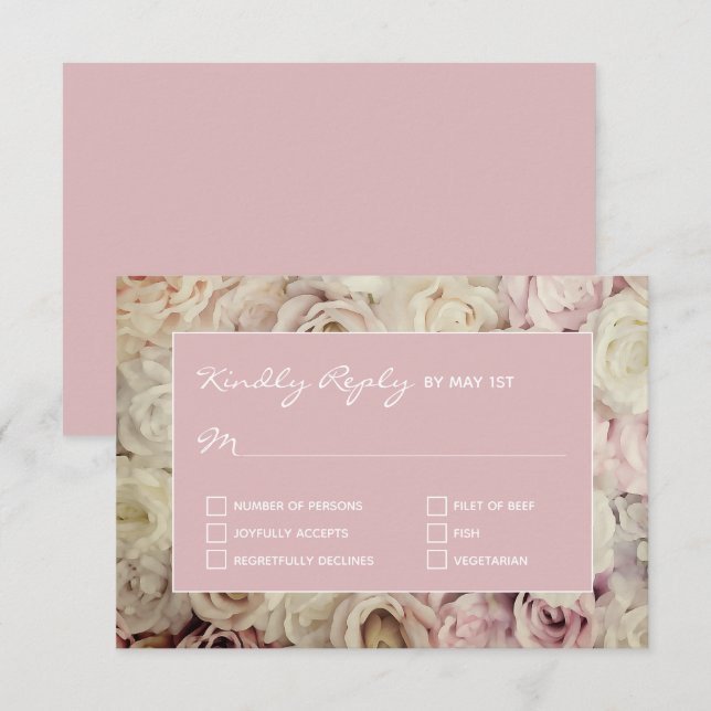 Fondo Rosa de tarjetas RSVP rosadas de cartón fran (Anverso / Reverso)