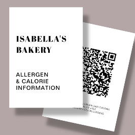 Food Allergy Calorie Information QR Code Card