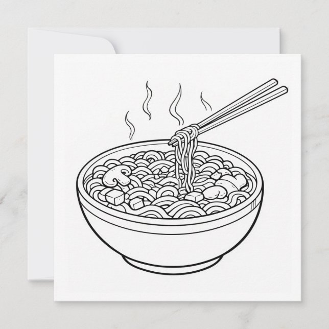 Food Noodle Black White Coloring Page Card (Anverso)