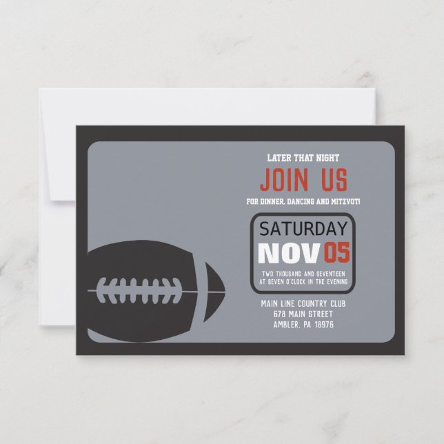 FOOTBALL Bar Tarjeta Fiesta de invitación Mitzvah (Anverso)
