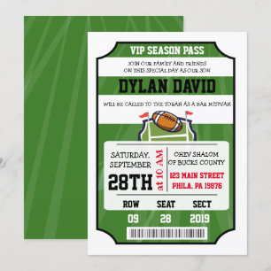 FOOTBALL VIP TICKET Bar Bat Mitzvah Invitación