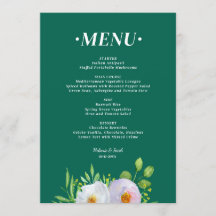 Forest Green Floral Printable Wedding menu 