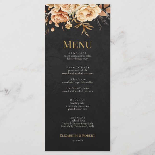 Forest Witch Black Floral Wedding Menu (Anverso)