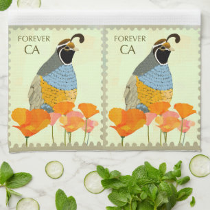 Forever California Poppy and Quail Kitchel Toalla