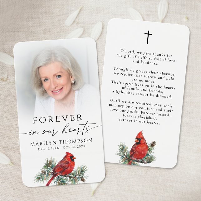 Forever in Our Hearts Cardinal Prayer Cards (Subido por el creador)