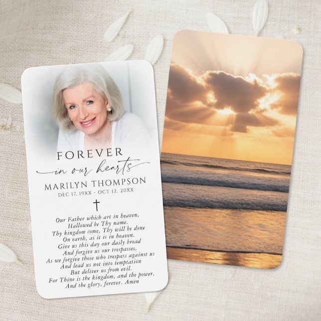 Forever in Our Hearts Sunset Photo Memorial Card (Subido por el creador)
