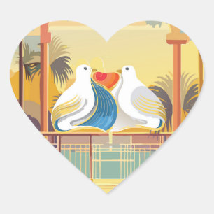 Forma De Corazón Aves amorosas en el pegatina del paraíso