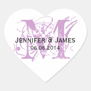 Forma de corazón de pegatinas de bodas de monogram