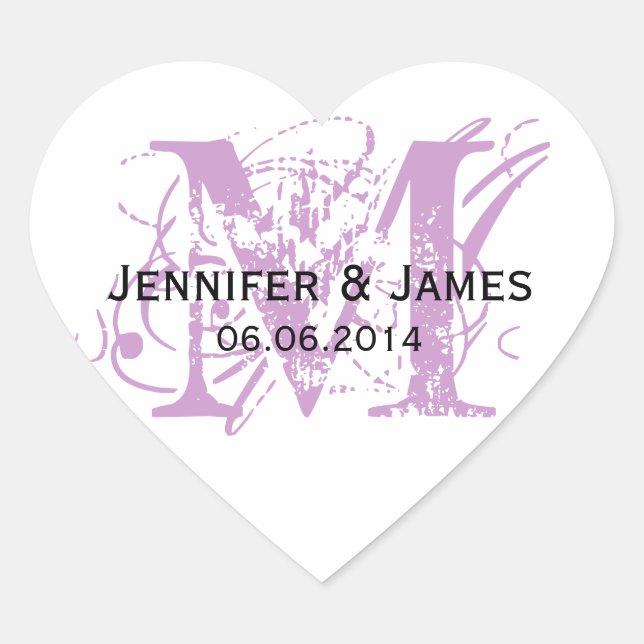 Forma de corazón de pegatinas de bodas de monogram (Anverso)