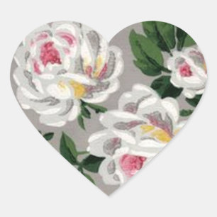 Forma De Corazón Rosas blancas vintage en gris - Pegatina