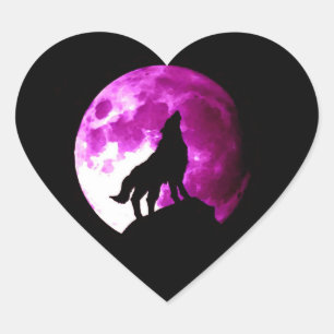 Forma De Corazón Wolf Howling en Moon Heart Pegatina