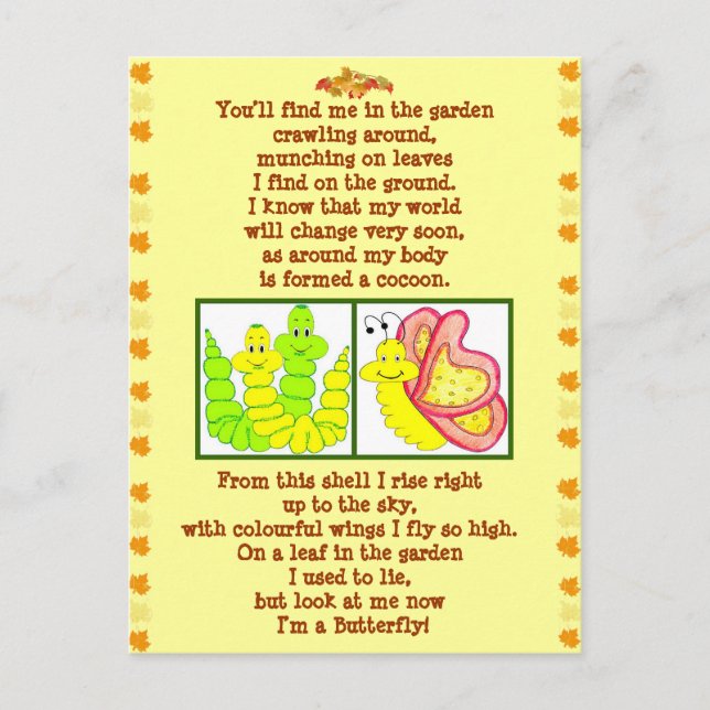 Forma de mariposa poema de oruga postal (Anverso)