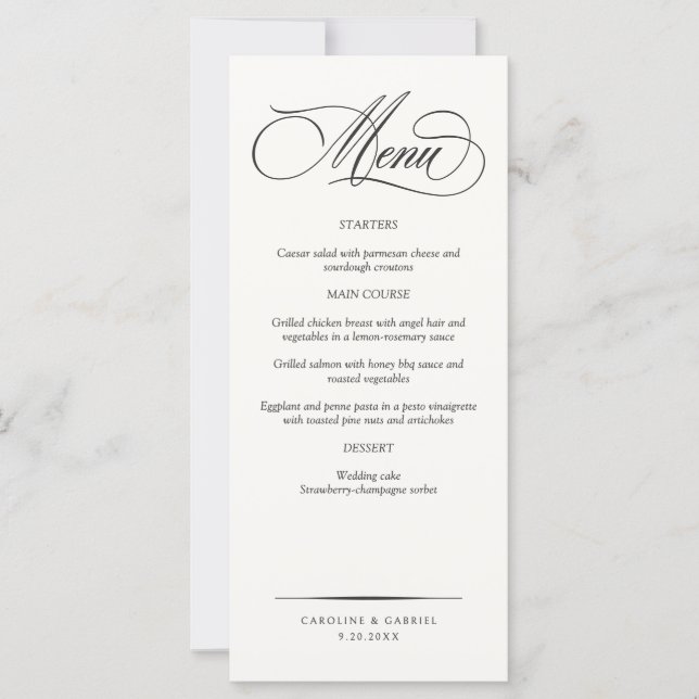 Formal Elegant Script Wedding Menu (Anverso)