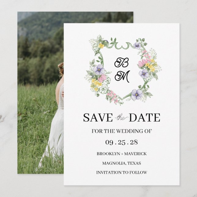 Formal Floral Monogram Crest Wedding (Anverso / Reverso)