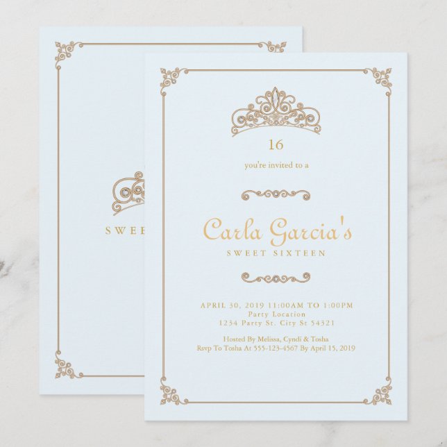 Formal, Gold Sweet 16 Invitaciones (Anverso / Reverso)
