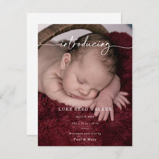 Formal Introducing Photo Baby Announcement Card (Anverso / Reverso)