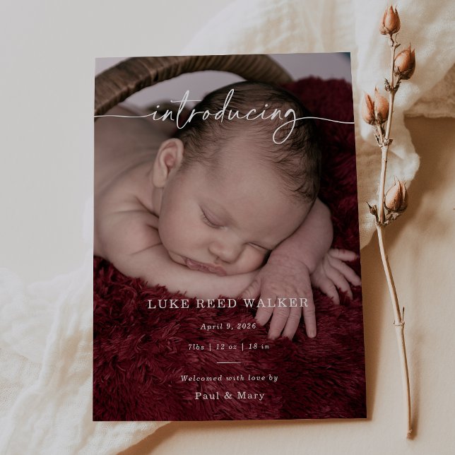 Formal Introducing Photo Baby Announcement Card (Subido por el creador)
