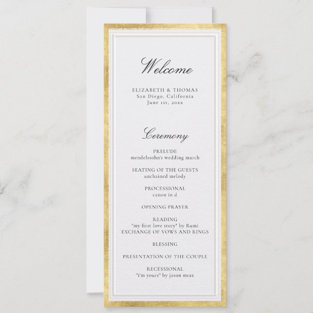 Formal Modern Classic Pearl Gold Wedding Program (Anverso)