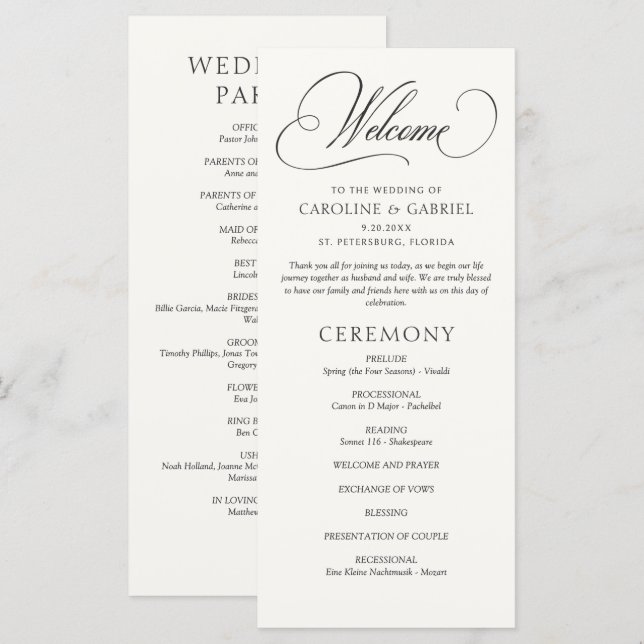 Formal Script Calligraphy Wedding Program (Anverso / Reverso)