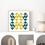 Formas geométricas modernas Arte en azul y amarill<br><div class="desc">Poster de diseño de arte geométrico moderno de mediados de siglo en azul Verde azulado y amarillo mostaza</div>