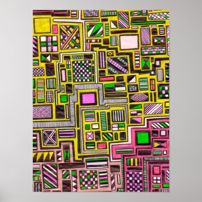 Formas geométricas rosa y amarilla de arte pop (Frente)