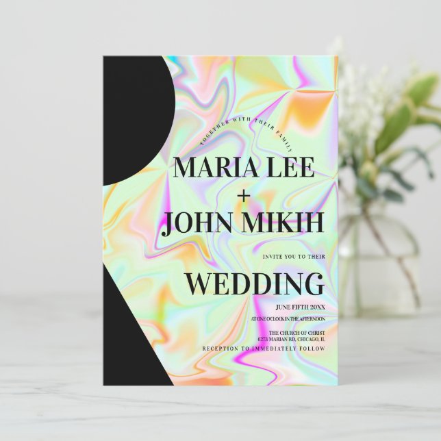 Formas holográficas Invitación a Purpurina falso r (Anverso de pie)