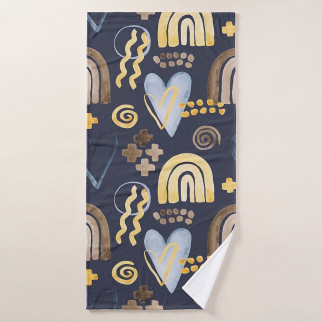 Formas orgánicas naive con arcoiris, corazón.  (Toalla de baño)