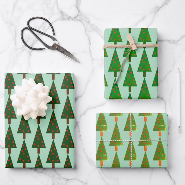 Formas simples árboles de Navidad envolver hoja de (Anverso)