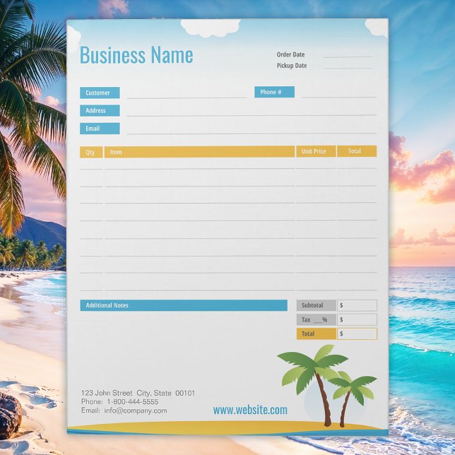 Formulario de pedido de tema tropical o Bloc de no (Subido por el creador)