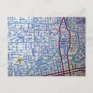 FORT WAYNE, EN postal de mapa de época