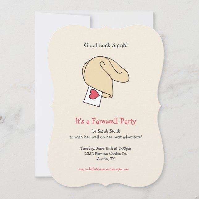 Fortune Cookie Buena Suerte / Invitación de desped (Anverso)